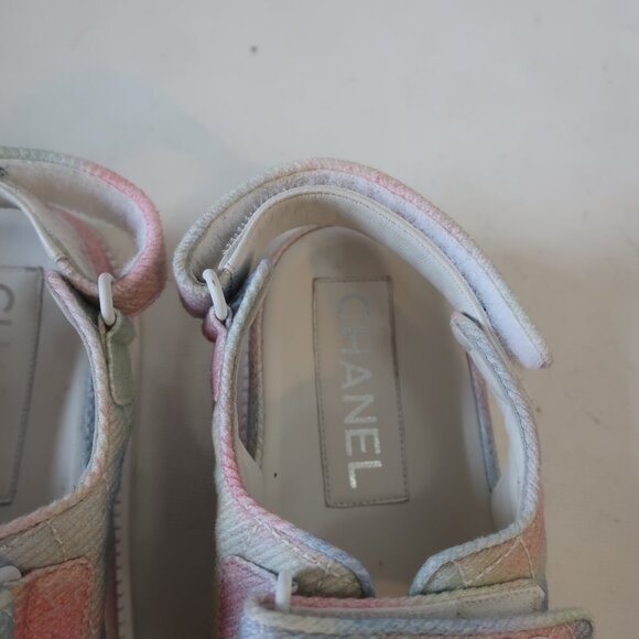 Women Chanel Rainbow Printed Fabric Quilted Interlocked CC Dad Sandals 37 US/6 - Picture 5 of 16